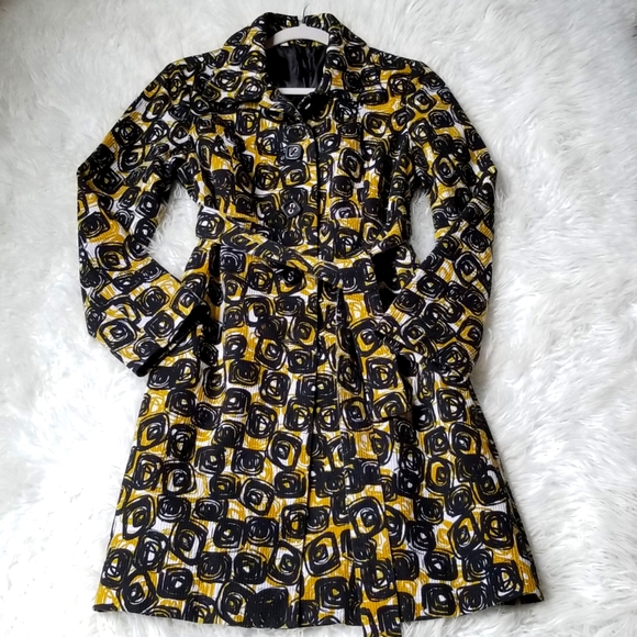 Anthropologie Lapis Geometric Print Belted Coat Black Gold - Picture 16 of 16